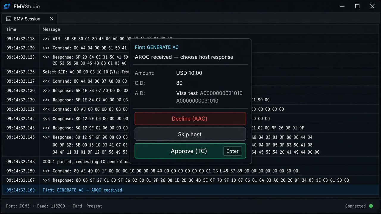 Host decision dialog in EMVStudio